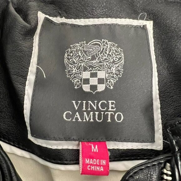 Vince Camuto Womens Black Tan Long Sleeve Full Zip Motorcycle Jacket Size Medium - Picture 8 of 9